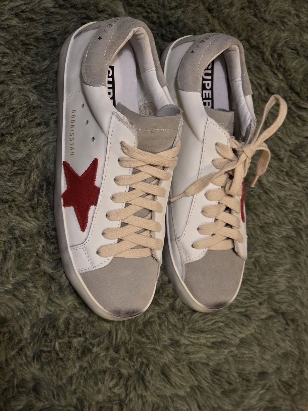 Golden Goose-Style Women’s White Sneakers with Red Star